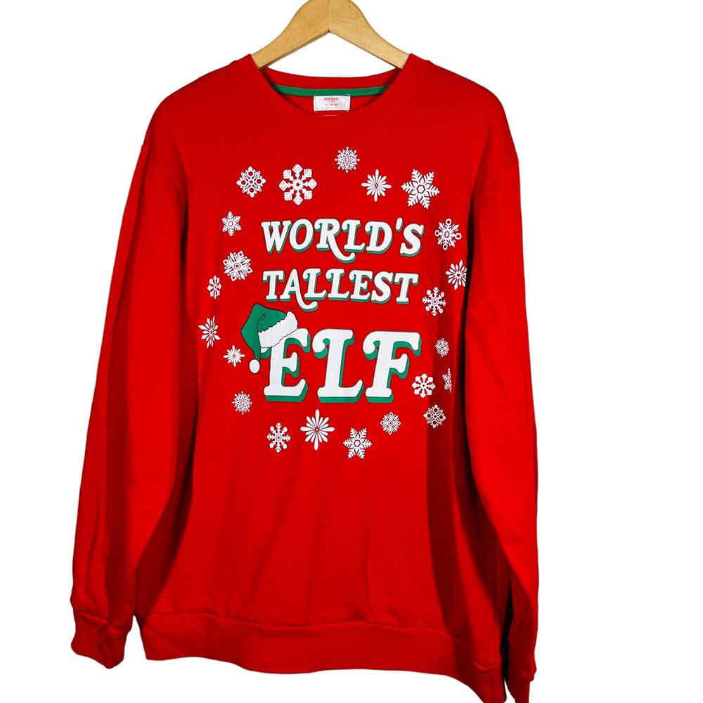 Holiday Time World's Tallest Elf Sweatshirt Chrisktmas Casual Funny Red LS - XL